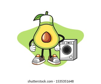 Avocado laundry man mascot design vector. Cartoon character illustration for business, t shirt, sticker.