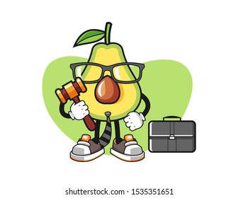 Avocado lawyer mascot design vector. Cartoon character illustration for business, t shirt, sticker.