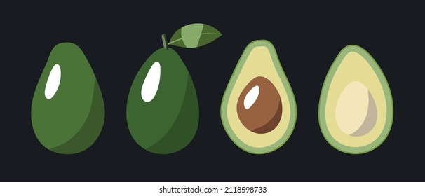 Avocado mit Blatt Half avocado Organisches gesundes Essen auf dunklem Hintergrund