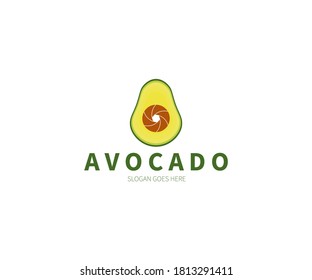 Avocado Lens, Camera, Shutter, Photography Logo Concept. Vector Design Illustration. Symbol and Icon Vector Template.
