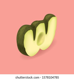 Avocado letter W. Vector handcrafted alphabet. Organic set for vegans