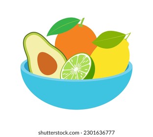 Avocado and lime in bowl icon. Fruit healthy organic and fresh food theme. Isolated design. Vector illustration