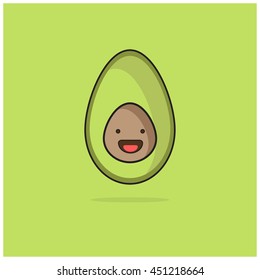 Avocado (Line Art in Flat Style Vector Illustration Design Template)