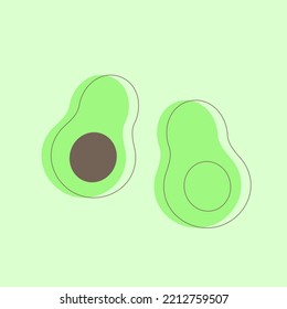 Avocado line icon isolated. Cut, sliced, halved avocado fruit vector illustration on light green background.