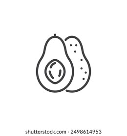 Avocado line icon. linear style sign for mobile concept and web design. Avocado whole and halved outline vector icon. Symbol, logo illustration. Vector graphics