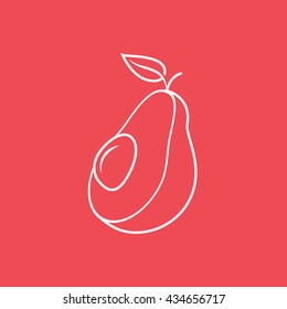 Avocado Line Icon On Red Background