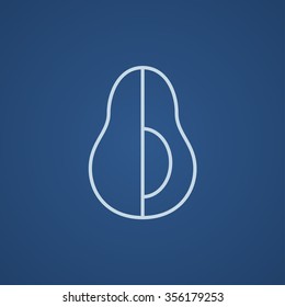 Avocado line icon for web, mobile and infographics. Vector light blue icon isolated on blue background.