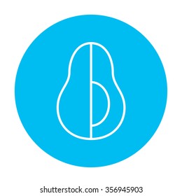 Avocado line icon for web, mobile and infographics. Vector white icon on the light blue circle isolated on white background.