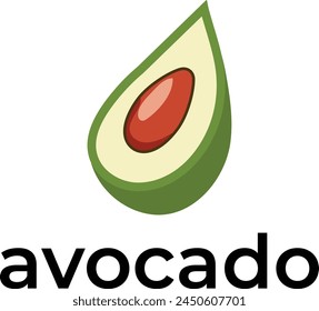 logotipo de aguacate, Plantilla logotipo de fruta de aguacate. Mitad de aguacate con diseño de Vector de hoja