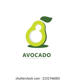Logo de aguacate forma simple con 8 números en forma