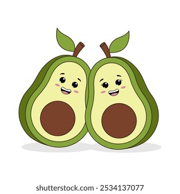 Avocado Liebespaar im Kawaii-Stil. Grußkarte, Postkarte, Umschlag, Poster, Einladung. Valentinstag.