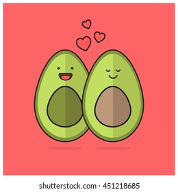 Avocado Love Heart (Line Art in Flat Style Vector Illustration Design Template)