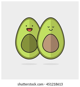 Avocado Love (Line Art in Flat Style Vector Illustration Design Template)