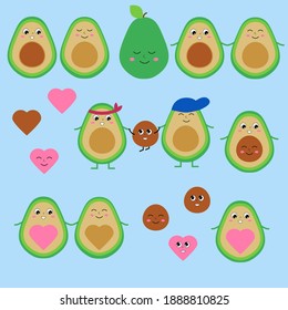 avocado love set happy family, hearts, avocado lovers clipart