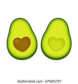 Avocado love vector illustration  Two avocado halves and heart shaped pit 