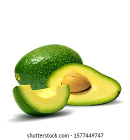 Avocado low poly. Fresh, nutritious and tasty avocado. Symbols of fruits. Elements for label design. Fruits ingredients in triangulation technique. 