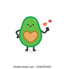 avocado making mini heart hand sign kawaii doodle flat cartoon vector illustration