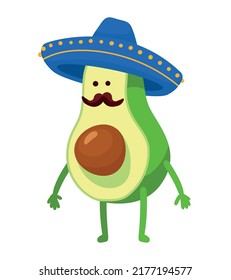 Avocado With Mariachi Hat Character