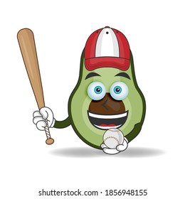 Avocado mascot character with baseball playing gear. vector illustration