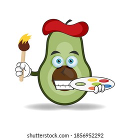 Der Avocado Maskottcharakter wird zum Maler. Vektorgrafik