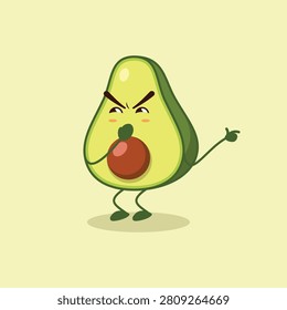 The Avocado mascot is mocking you while smiling covering his mouth.