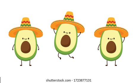 Avocado in Mexican hat. Avocado character design. avocado on white background. Mexican hat vector.