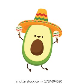Avocado in Mexican hat. Avocado character design. avocado on white background. Mexican hat vector.