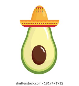 avocado with mexican hat icon, on white background vector illustration design