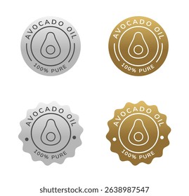 avocado oil badge silver and gold color. natural ingredient for cosmetic or cooking. 