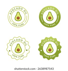 avocado oil badge white and green color. natural ingredient for cosmetic or cooking stuff.