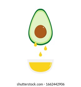 Avocado Oil Dripping Into Glass Bowl Vector Icon, Illustration, Concept.