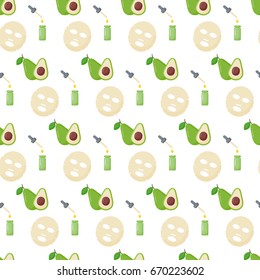 Avocado oil facial mask vector seamless pattern, Flat design of medicine, cosmetology and skin care isolated on the white background, cute vector illustration with swatch