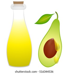 Avocado oil, glass bottle.