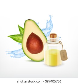 Avocado with oil jar. Vector icon. EPS10