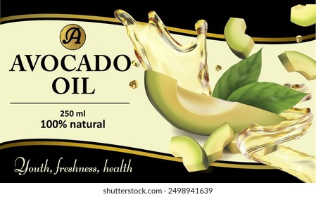 Avocado oil label. Vector illustration