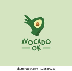 Avocado with okay hand sign creative logo icon sign symbol vector illustration