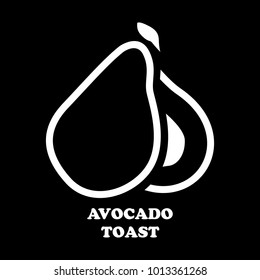 Avocado on black background.Avocado isolated object. For design, wallpaper, logo, icon, menu, restaurant, cafe, kitchen, birthday illustrationin the style of Doodle