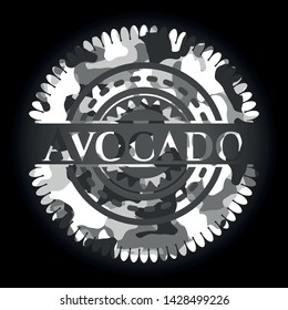 Avocado on grey camouflage pattern