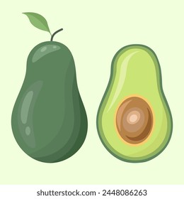 Avocado on a light green background, flat vector illustration