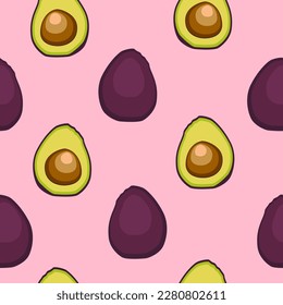 Avocado on a pink background, vector seamless pattern
