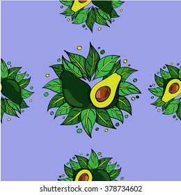 Avocado on a purple background seamless pattern.