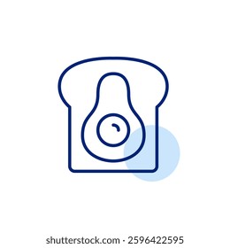 Avocado on toast. Vegetarian breakfast with bread and fruit. Pixel perfect, editable stroke vector icon