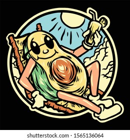avocado on vacation cartoon vector
