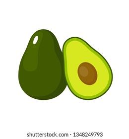 Avocado auf weißem Hintergrund, einzeln. Vektorgrafik