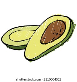 Avocado on white background. Natural organic nutrition. Healthy organic vegan food. Vector drawing.