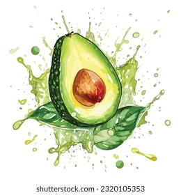 Avocado auf weißem Hintergrund. in Aquarellfarben, Vektorgrafik
