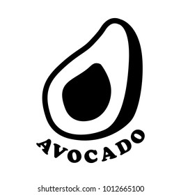 Avocado on white background.Avocado isolated object. For design, wallpaper, logo, icon, menu, restaurant, cafe, kitchen, birthday illustration in the style of Doodle