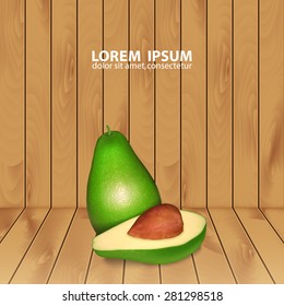 Avocado on wood texture. High quality vector. EPS10 vector