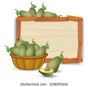 Avocado on wooden banner illustration