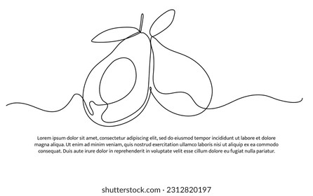 Avocado one continuous line design. Fruits symbol design concept. Decorative elements drawn on a white background.
